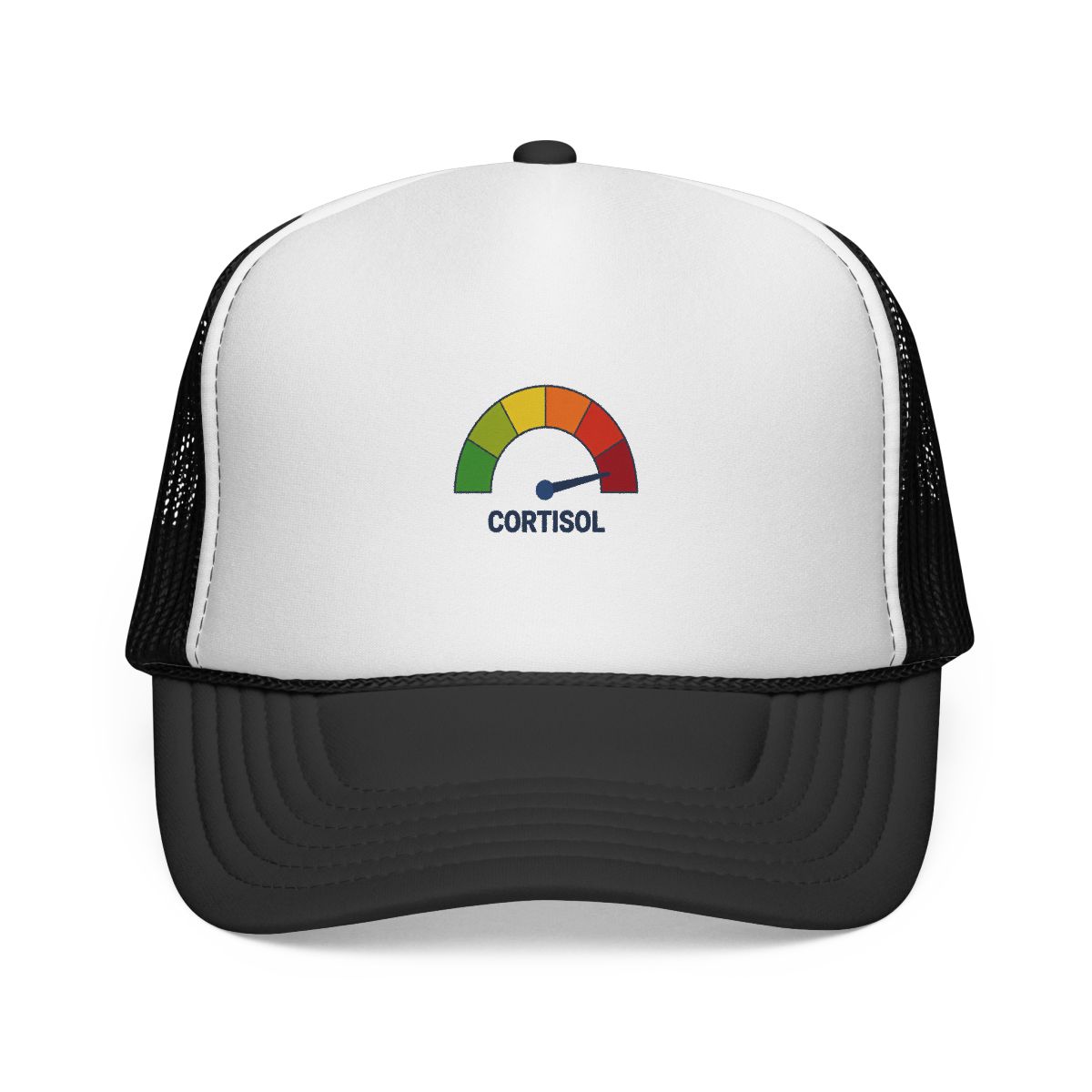 View Cortisol Spike Trucker Cap — Bold Graphic Mesh Snapback Hat details
